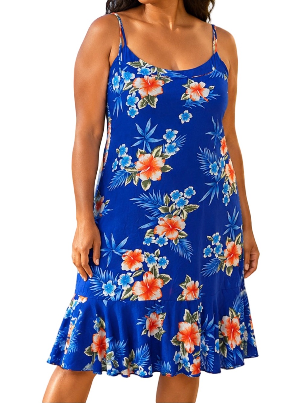 Hawaii Hangover XL Blue Hibiscus Hawaiian Mermaid Ruffle Dress